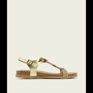Calzaro Sandalias Bios | Sandalia Bio con Pala de Brillantes Piel 3021 Platino Oro Demi