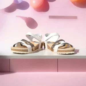 Calzaro Sandalias Bios | Sandalia Cuña 5803 Acero y Gris Tiras .