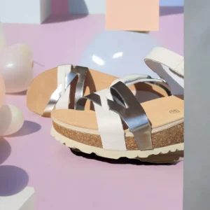 Calzaro Sandalias Bios | Sandalia Cuña 5803 Acero y Gris Tiras .