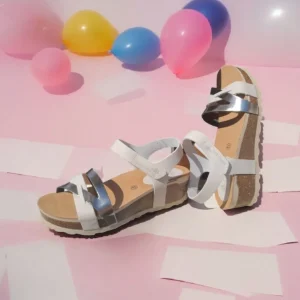 Calzaro Sandalias Bios | Sandalia Cuña 5803 Acero y Gris Tiras .