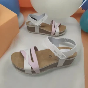 Calzaro Sandalias Bios | Sandalia Cuña 5803 Gris y Malva Tiras .