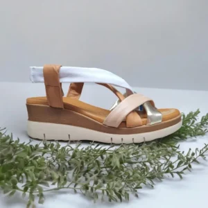 Calzaro Sandalias | Sandalia Cuña Baja Flexible 3744 Tubulares Cuero, Oro, Blanco, Combi 1