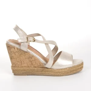 Calzaro Alpargatas | Alpargatas | Sandalia Cuña Corcho y Yute 711 Oro Platino.