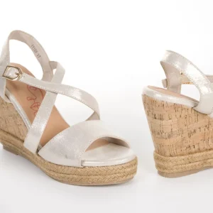 Calzaro Alpargatas | Alpargatas | Sandalia Cuña Corcho y Yute 711 Oro Platino.
