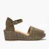 Calzaro Sandalias | Sandalia Cuña Forrada Rafia 1483 Kaki con Hebilla.