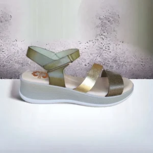 Calzaro Sandalias | Sandalia Cuña Piel 2938 Kaki Platino Fátima.