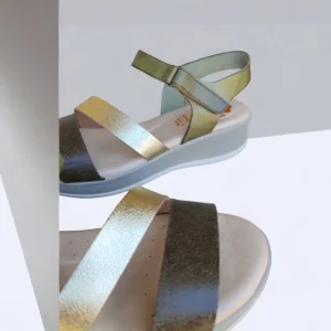 Calzaro Sandalias | Sandalia Cuña Piel 2938 Kaki Platino Fátima.