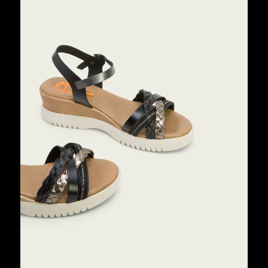 sandalia_cua_piel__negro__0.webp Calzaro Sandalias | Sandalia Cuña Piel 3027 Negro Plomo Elena.