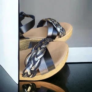 Calzaro Sandalias | Sandalia Cuña Piel 2961 Negro Plomo Irene.