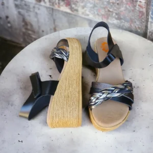 Calzaro Sandalias | Sandalia Cuña Piel 2961 Negro Plomo Irene.