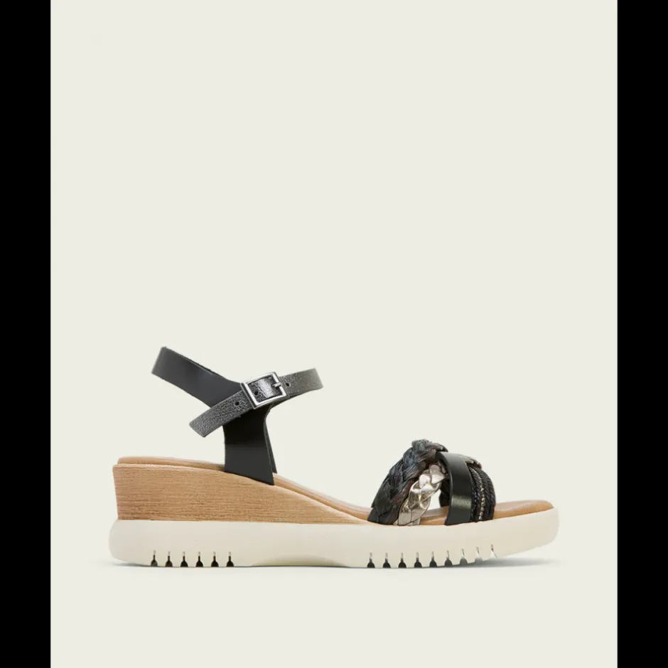 sandalia_cua_piel__negro__3.webp Calzaro Sandalias | Sandalia Cuña Piel 3027 Negro Plomo Elena.