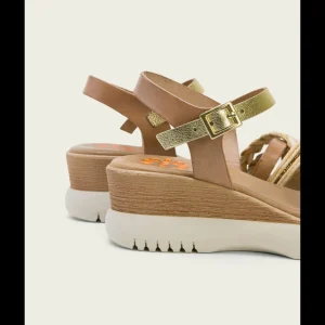 Calzaro Sandalias | Sandalia Cuña Piel 3027 Taupe Tejido Elena.