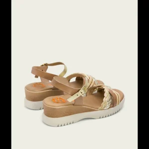 Calzaro Sandalias | Sandalia Cuña Piel 3027 Taupe Tejido Elena.