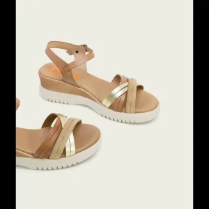 Calzaro Sandalias | Sandalia Cuña Piel 3025 Taupe Platino Ela.