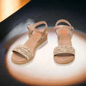 Calzaro Sandalias | Sandalia Cuña Piel 2955 y Tejido Taupe Lara.