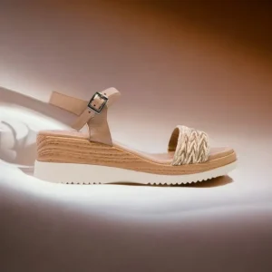 Calzaro Sandalias | Sandalia Cuña Piel 2955 y Tejido Taupe Lara.