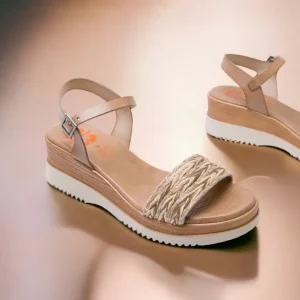 Calzaro Sandalias | Sandalia Cuña Piel 2955 y Tejido Taupe Lara.