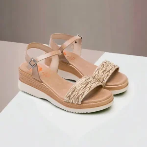 Calzaro Sandalias | Sandalia Cuña Piel 2955 y Tejido Taupe Lara.