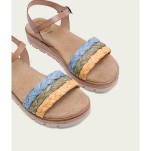 Calzaro Sandalias | Sandalia Cuña Piel Rafia Taupe Brisa 2857