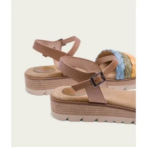 Calzaro Sandalias | Sandalia Cuña Piel Rafia Taupe Brisa 2857