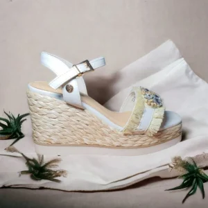 Calzaro Sandalias | Alpargatas | Sandalia Cuña Yute 23069 Adorno Rafia Beige