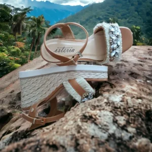 Calzaro Sandalias | Alpargatas | Sandalia Cuña Yute 23069 Adorno Rafia Cuero