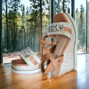 Calzaro Sandalias | Alpargatas | Sandalia Cuña Yute 23069 Adorno Rafia Cuero