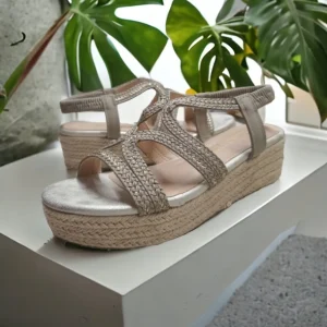 Calzaro Sandalias | Alpargatas | Sandalia Cuña Yute 23526 Gris Tiras Trenza