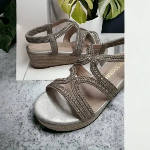 Calzaro Sandalias | Alpargatas | Sandalia Cuña Yute 23526 Gris Tiras Trenza