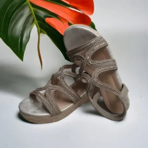 Calzaro Sandalias | Alpargatas | Sandalia Cuña Yute 23526 Gris Tiras Trenza