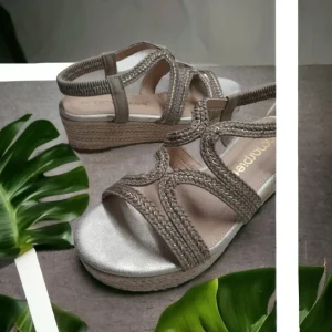 Calzaro Sandalias | Alpargatas | Sandalia Cuña Yute 23526 Gris Tiras Trenza