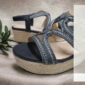 Calzaro Alpargatas | Alpargatas | Sandalia Cuña Yute  23526 Negro Tiras Trenza