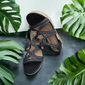 Calzaro Alpargatas | Alpargatas | Sandalia Cuña Yute  23526 Negro Tiras Trenza