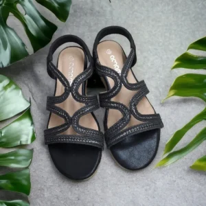 Calzaro Alpargatas | Alpargatas | Sandalia Cuña Yute  23526 Negro Tiras Trenza
