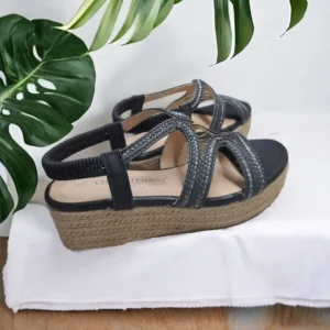 Calzaro Alpargatas | Alpargatas | Sandalia Cuña Yute  23526 Negro Tiras Trenza