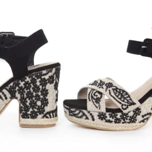 Calzaro Sandalias | Alpargatas | Sandalia Cuña Yute Brígida Negra Taupe