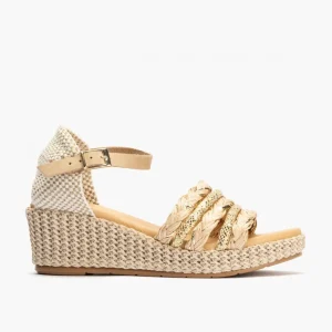 Calzaro Sandalias | Alpargatas | Sandalia de Mujer Pala 5502 Tiras Rafia Natural beige.
