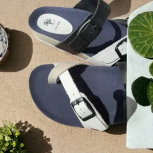 Calzaro Sandalias Bios | Sandalia Dedo y Hebillas 4106 en Azul, Blanco y Gris.