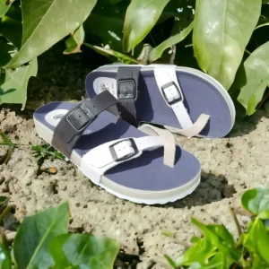 Calzaro Sandalias Bios | Sandalia Dedo y Hebillas 4106 en Azul, Blanco y Gris.