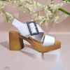 Calzaro Sandalias | Sandalia Hebilla Tacón Ancho Alto 4186 Blanco