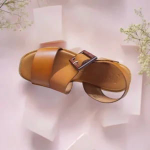 Calzaro Sandalias | Sandalia Hebilla Tacón Ancho Alto 4186 Cuero