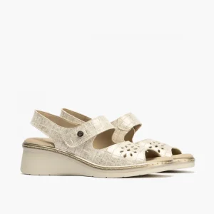 Calzaro Sandalias | Sandalia Mujer 5680 Ancho Especial Con Velcro Dorado.