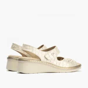 Calzaro Sandalias | Sandalia Mujer 5680 Ancho Especial Con Velcro Dorado.