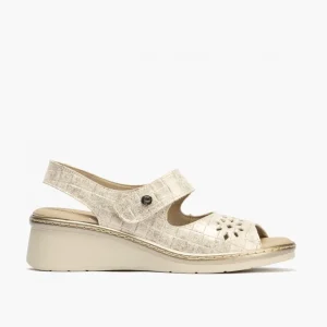 Calzaro Sandalias | Sandalia Mujer 5680 Ancho Especial Con Velcro Dorado.
