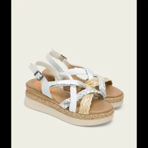 Calzaro Sandalias | Sandalia Piel Cuña 3033 Blanco Plata Flavia.