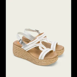 Calzaro Sandalias | Sandalia Piel Cuña 3036 Plata Blanco Gala.