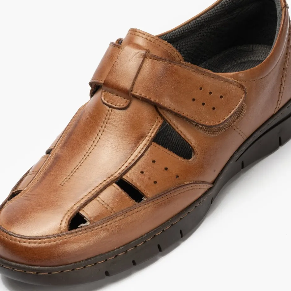sandalia_piel_hombre__mar_0.webp Calzaro Sandalias | Sandalia Piel Hombre 4030 Marrón Claro Velcro