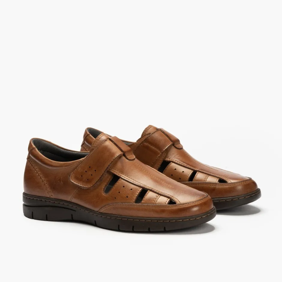 sandalia_piel_hombre__mar_1.webp Calzaro Sandalias | Sandalia Piel Hombre 4030 Marrón Claro Velcro
