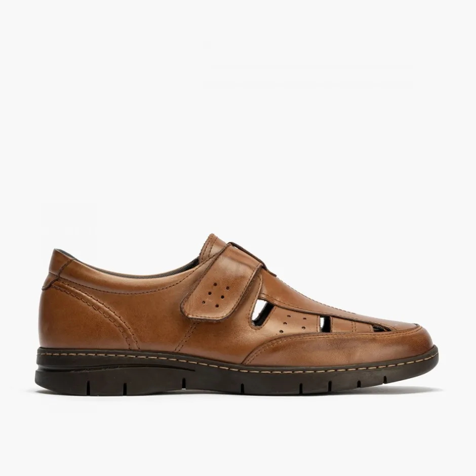 sandalia_piel_hombre__mar_5.webp Calzaro Sandalias | Sandalia Piel Hombre 4030 Marrón Claro Velcro