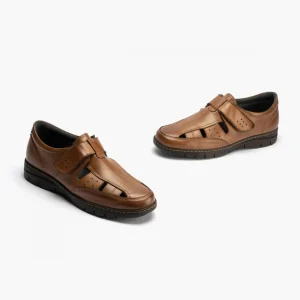 Calzaro Sandalias | Sandalia Piel Hombre 4030 Marrón Claro Velcro